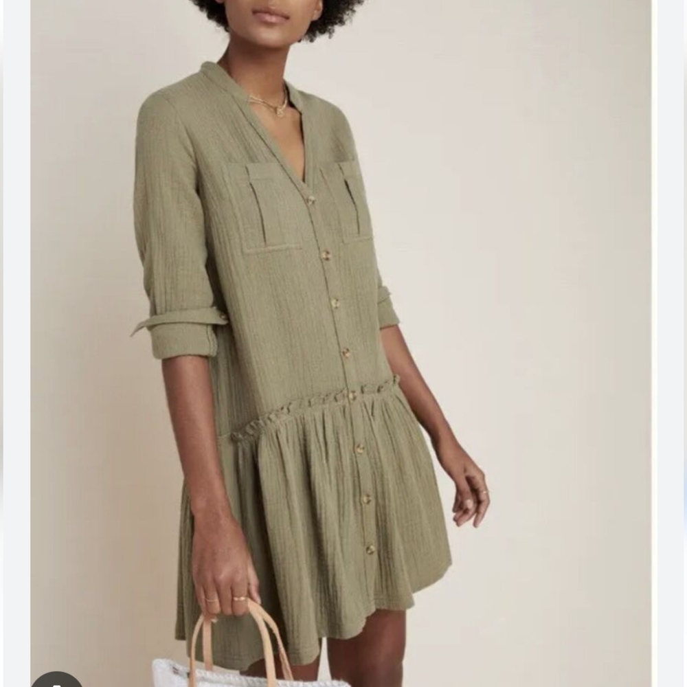 Anthropologie Green Ruffled A-Line Dress